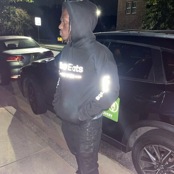 UberEats Reflective Hooded Sweatshirt Hoodie - Delivery Driver (Black) - Picture 8 of 17
